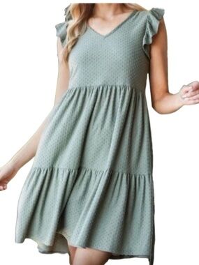 Heimish Green Butterfly Short Sleeve Swiss Dot Tiered Mini Dress NWOT PLUS